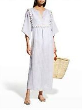 Tory Burch midi stripe Kaftan xl nwt ivory blue swim coverup